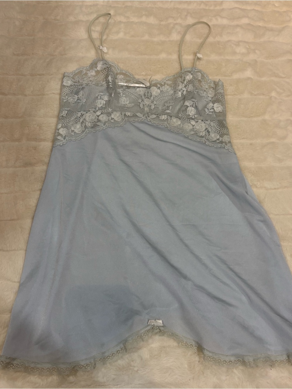 Vintage Light Blue Lace-Trim Slip